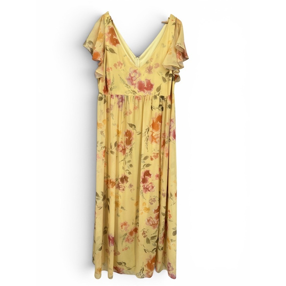 Birdy Grey Violet Yellow Floral Flutter Sleeve Maxi Dress Rococo 3X Bridesmaid - Picture 2 of 9